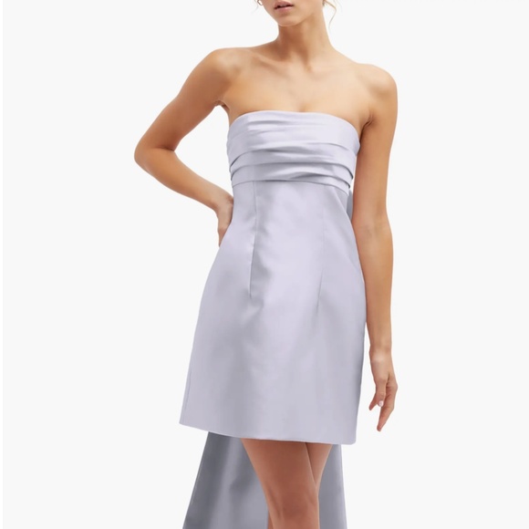 D697 NEW ALFRED SUNG Silver Dove OVERSIZE BOW BACK Strapless SATEEN Mini DRESS 8 - Picture 14 of 16